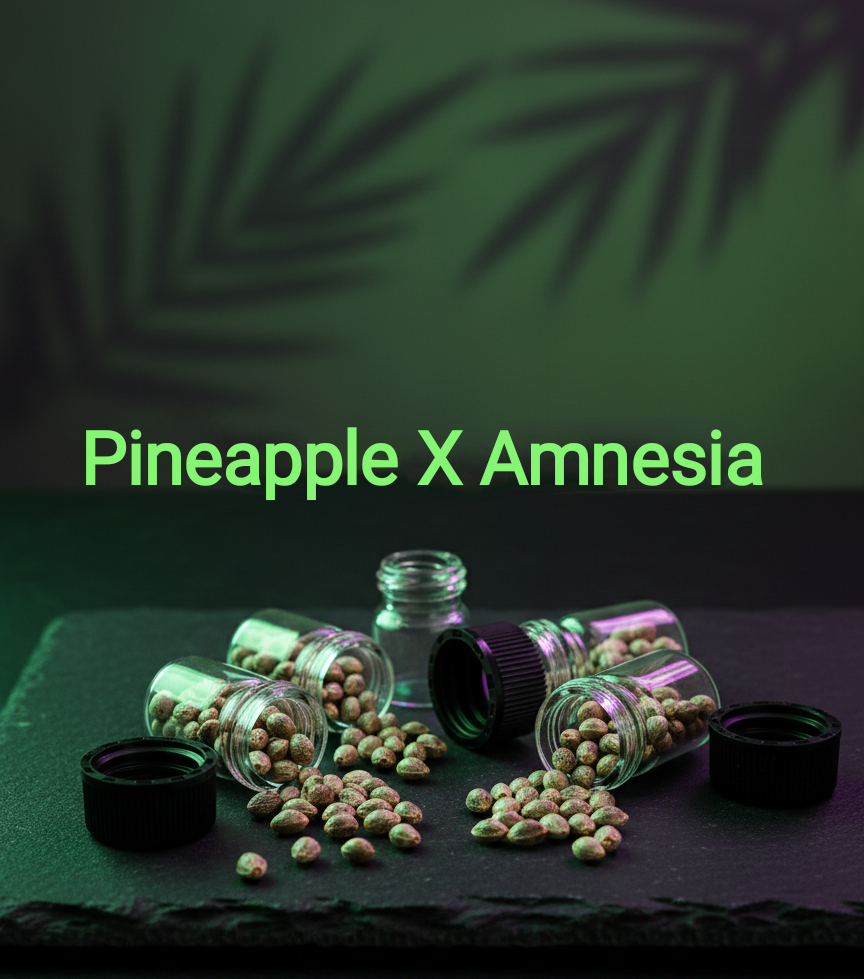 Pineapple X Amnesia Feminisiert  Sativa 70% Indica 30% Blütezeit 63-65 Tage